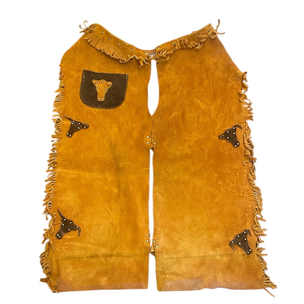 Western Cowboy/Cowgirl 100% Suede Leather Fringe Chaps